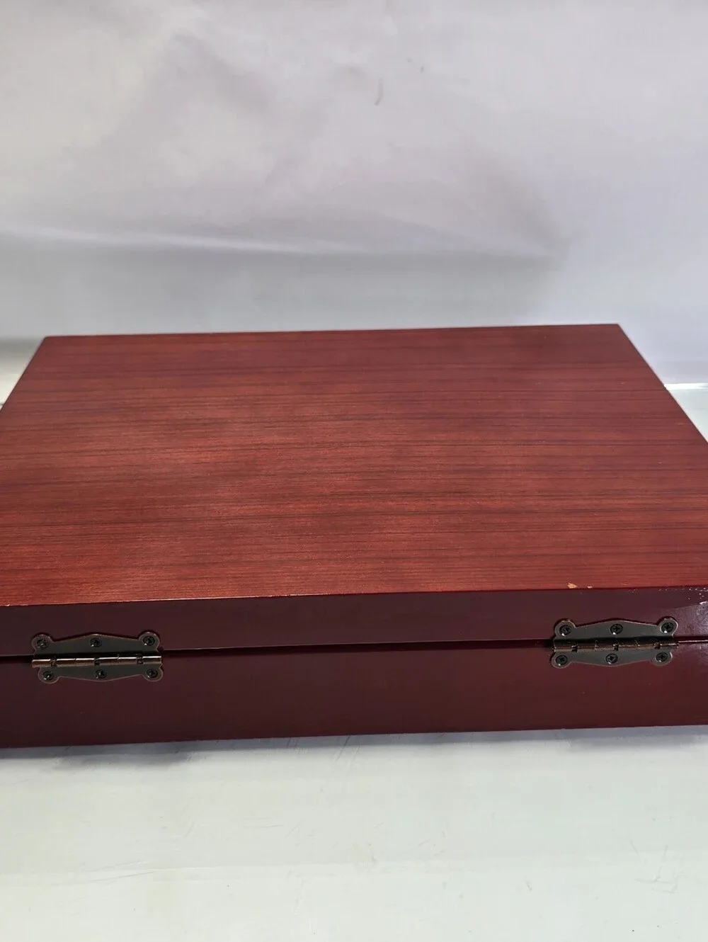 VTG MCM Wooden Anti Tarnish Silverware Flatware Storage Chest Box 10 Slots Mahog